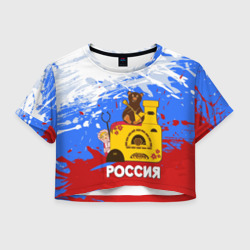 Женская футболка Crop-top 3D Россия. Медведь. Балалайка
