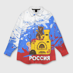 Мужская рубашка oversize 3D Россия. Медведь. Балалайка