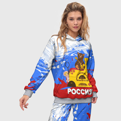 Женский костюм с толстовкой 3D Россия. Медведь. Балалайка, цвет меланж - фото 3
