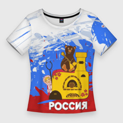 Женская футболка 3D Slim Россия. Медведь. Балалайка