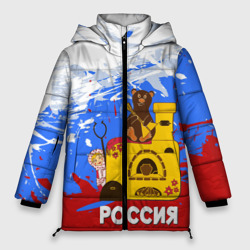 Женская зимняя куртка Oversize Россия. Медведь. Балалайка