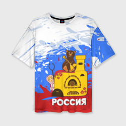 Женская футболка oversize 3D Россия. Медведь. Балалайка