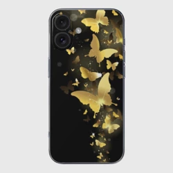 Чехол для iPhone 16 силиконовый с защитой камеры Золотые бабочки