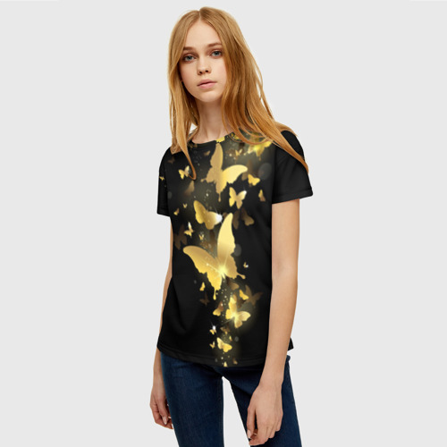 Женская футболка 3D Золотые бабочки, цвет 3D печать - фото 3