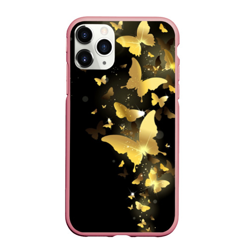 Чехол для iPhone 11 Pro Max матовый Золотые бабочки, цвет баблгам