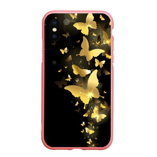 Чехол для iPhone XS Max матовый Золотые бабочки, цвет баблгам