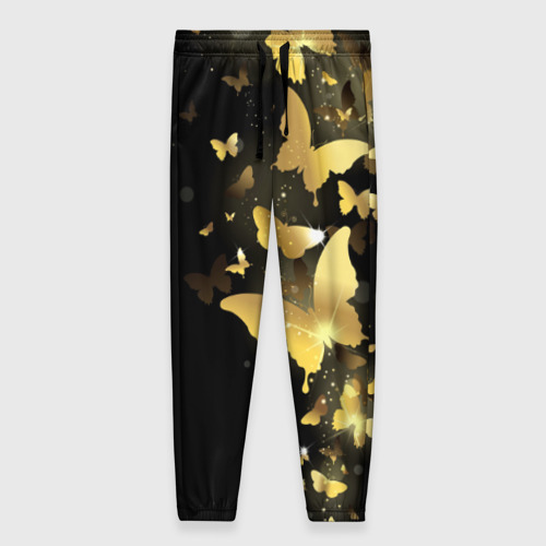 Женские брюки с принтом Золотые бабочки, вид спереди №1