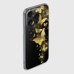 Чехол для iPhone 15 Pro Max силиконовый с защитой камеры Золотые бабочки - фото 2
