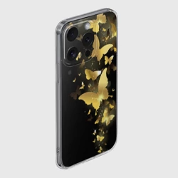 Чехол для iPhone 15 Pro силиконовый с защитой камеры Золотые бабочки - фото 2