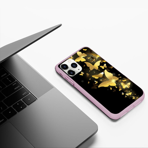 Чехол для iPhone 11 Pro матовый Золотые бабочки, цвет розовый - фото 5