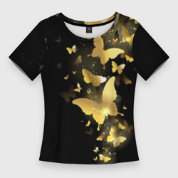 Женская футболка 3D Slim Золотые бабочки