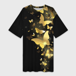 Золотые бабочки – Платье-футболка 3D с принтом купить