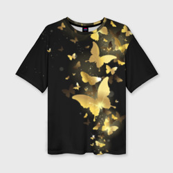 Женская футболка oversize 3D Золотые бабочки