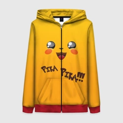 Женская толстовка 3D на молнии Мордочка Пикачу
