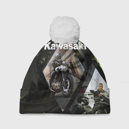 Шапка 3D c помпоном Kawasaky, цвет 3D печать