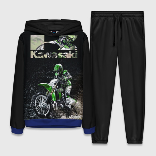 Женский костюм с толстовкой 3D Kawasaky cross, цвет синий