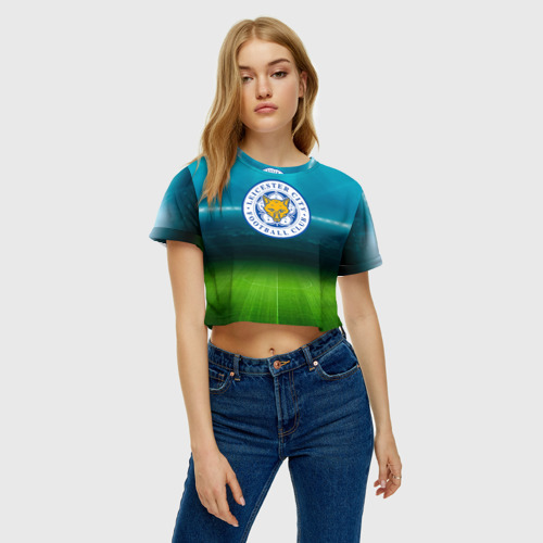 Женская футболка Crop-top 3D FC Leicester, цвет 3D печать - фото 3