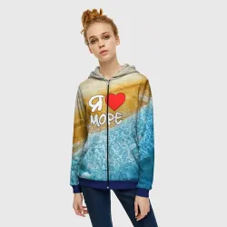 Женская толстовка 3D на молнии Я люблю море - фото 2