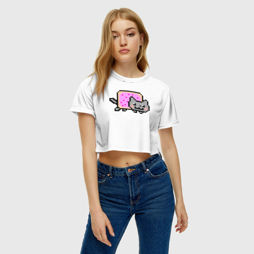 Женская футболка Crop-top 3D Нян-котэ, цвет 3D печать - фото 3