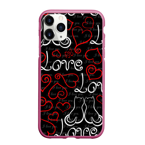 Чехол для iPhone 11 Pro Max матовый Love, цвет малиновый