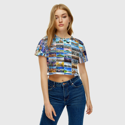 Женская футболка Crop-top 3D Мир путешествий, цвет 3D печать - фото 4