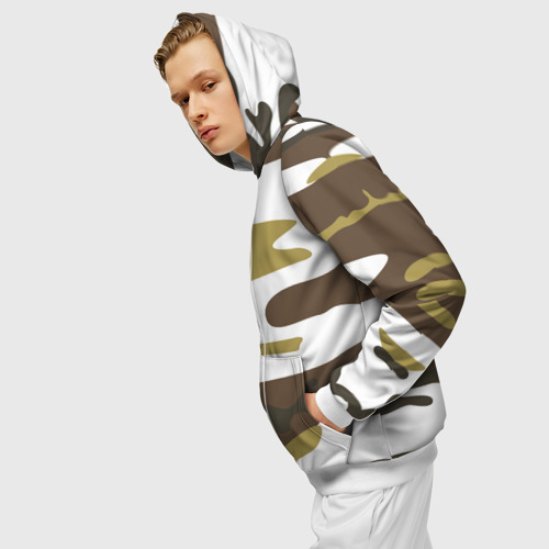 Мужская толстовка 3D на молнии Зимний камуфляж, цвет белый - фото 5