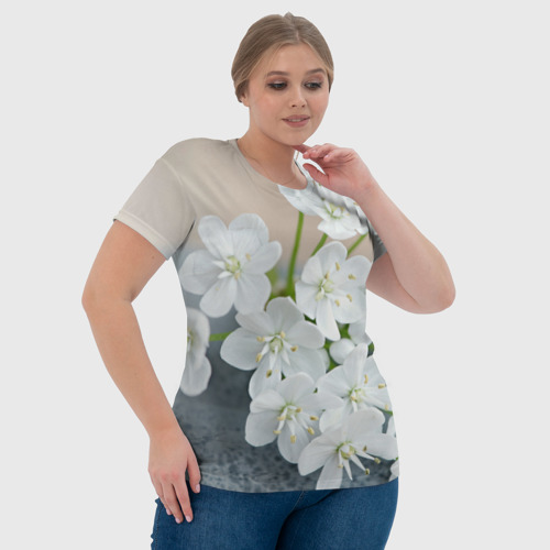 Женская футболка 3D Белые цветочки 3, цвет 3D печать - фото 6