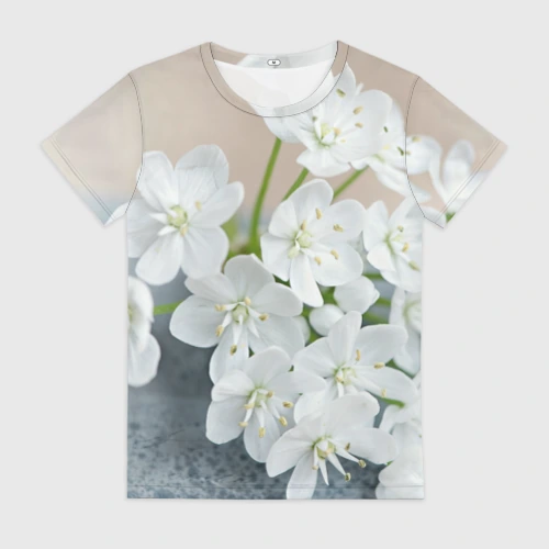 Женская футболка 3D Белые цветочки 3