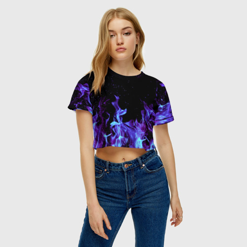 Женская футболка Crop-top 3D Синий огонь, цвет 3D печать - фото 3