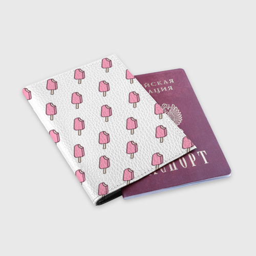 Обложка для паспорта матовая кожа Мороженое розовое, цвет черный - фото 3