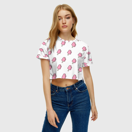 Женская футболка Crop-top 3D Мороженое розовое, цвет 3D печать - фото 3