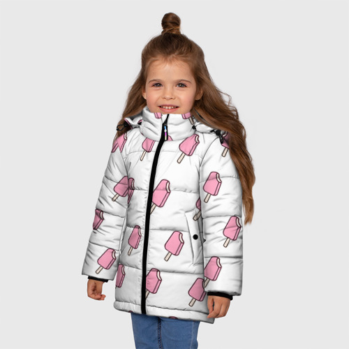 Зимняя куртка для девочек 3D Мороженое розовое, цвет красный - фото 3