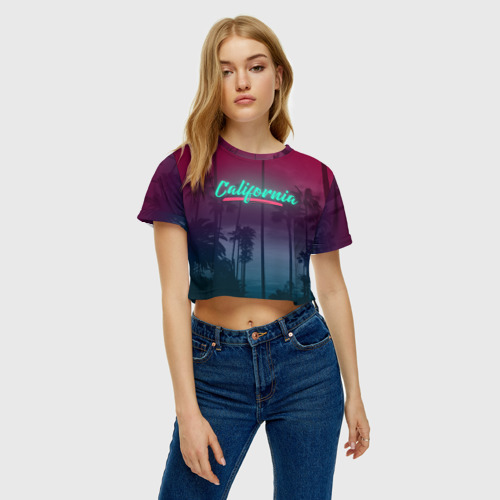 Женская футболка Crop-top 3D California, цвет 3D печать - фото 4