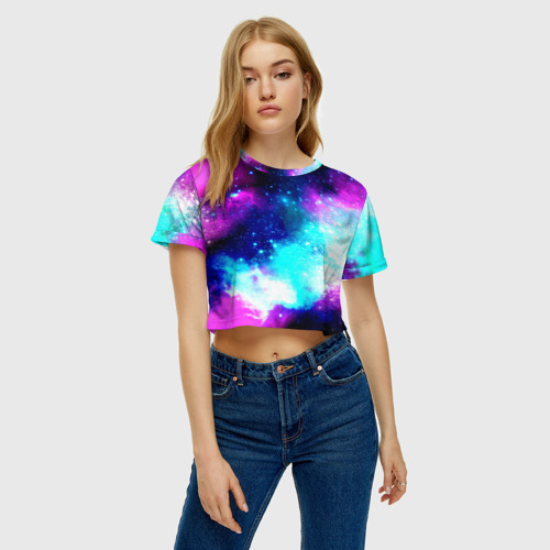 Женская футболка Crop-top 3D Космические краски, цвет 3D печать - фото 4