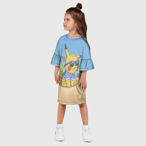 Детское платье 3D с принтом Летний пикачу, фото на моделе #1