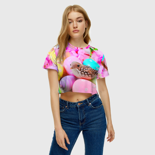 Женская футболка Crop-top 3D Пасхальные яйца, цвет 3D печать - фото 3