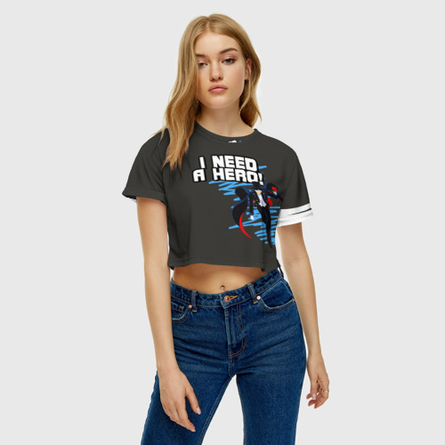Женская футболка Crop-top 3D I need a hero, цвет 3D печать - фото 4