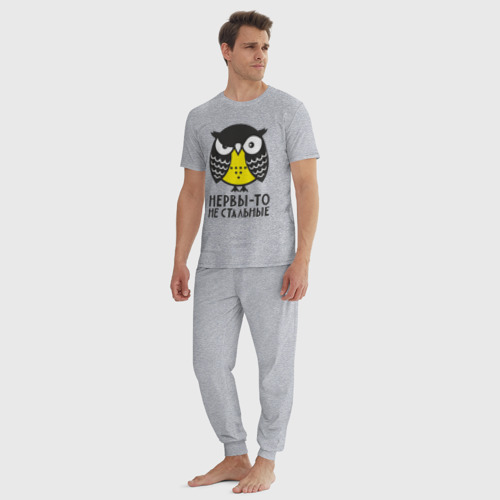 Мужская пижама хлопок Сова: нервы-то не стальные, цвет меланж - фото 5
