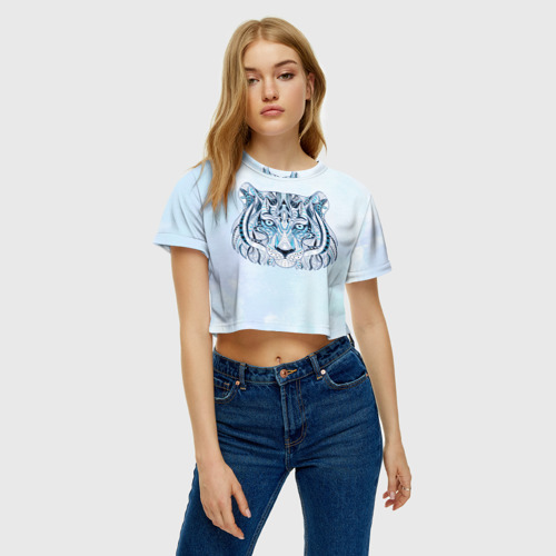 Женская футболка Crop-top 3D Тигр, цвет 3D печать - фото 3