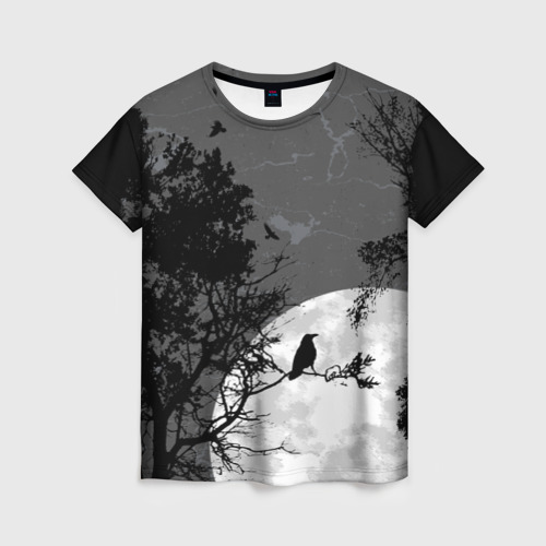 Женская футболка 3D с принтом Черный ворон, вид спереди #2
