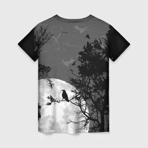 Женская футболка 3D с принтом Черный ворон, вид сзади #1