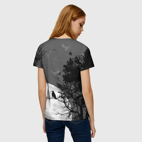Женская футболка 3D с принтом Черный ворон, вид сзади #2