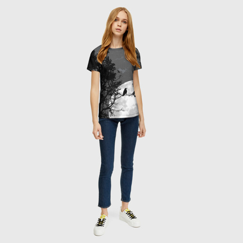 Женская футболка 3D с принтом Черный ворон, вид сбоку #3
