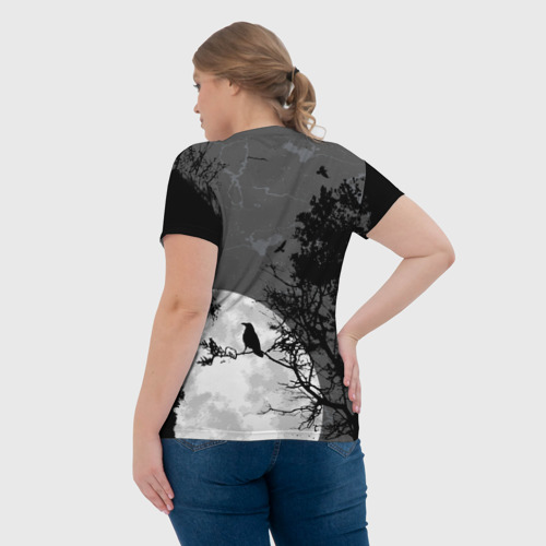 Женская футболка 3D с принтом Черный ворон, вид сзади #2