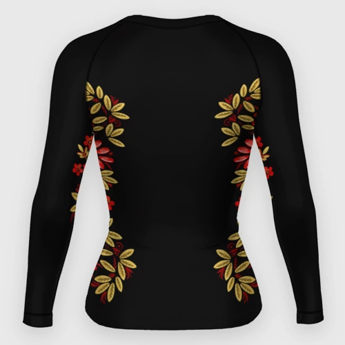 Женский рашгард 3D с принтом Матрешка - хохлома, вид сзади #1