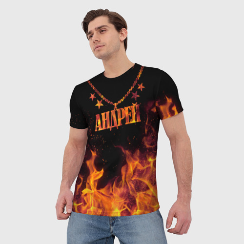 Мужская футболка 3D Андрей - кулон на цепи в огне - фото 3
