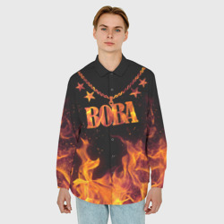 Мужская рубашка oversize 3D Вова - кулон на цепи в огне - фото 2