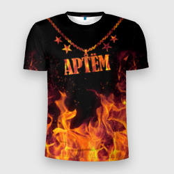 Мужская футболка 3D Slim Артём - кулон на цепи в огне