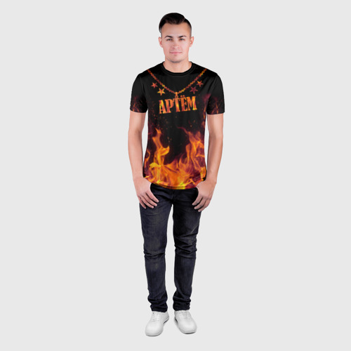 Мужская футболка 3D Slim Артём - кулон на цепи в огне, цвет 3D печать - фото 4