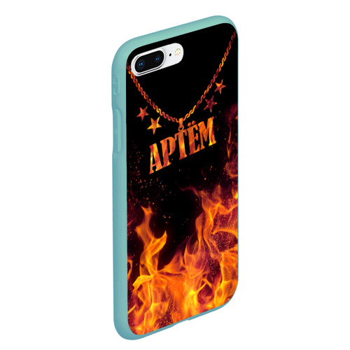 Чехол для iPhone 7Plus/8 Plus матовый с принтом Артём - кулон на цепи в огне, вид сбоку #3